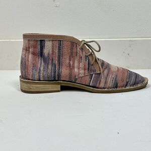 Kelsi Dagger Brooklyn Pink‎ Blue Canvas Lace up Flat Bootie Ankle Boot 7 EUC
